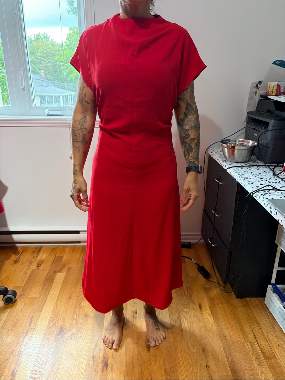 Classic Red Midi Dress - Sleek Women’s Style